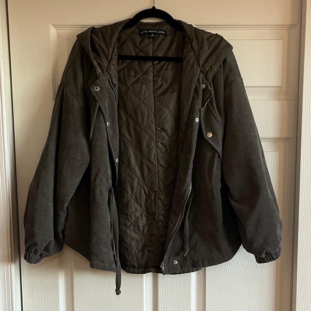 Dark Olive Green Grunge Hooded Jacket